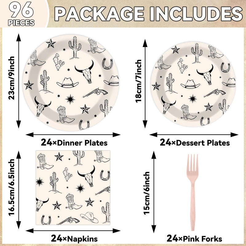 Oitnlaughter 96PCS Western Cowboy Party Paper Plates and Napkins Set for Rodeo Party Cake Dessert Plates Disposable Decor Supplies Wild West Bachelorette Tableware for Kids Birthday Gatherings Decorations - Image 2