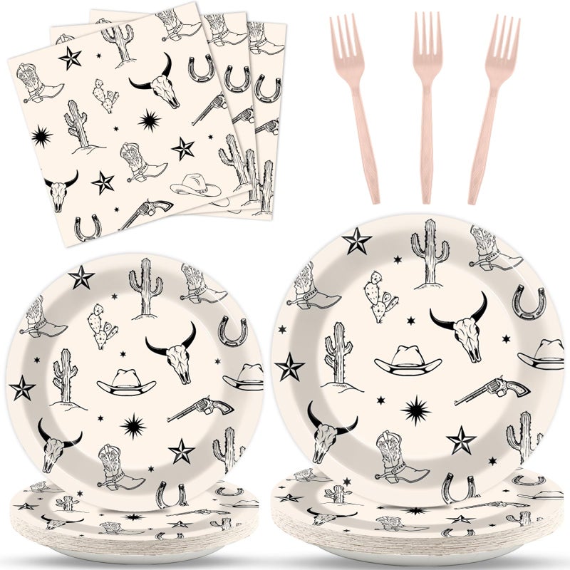 Oitnlaughter 96PCS Western Cowboy Party Paper Plates and Napkins Set for Rodeo Party Cake Dessert Plates Disposable Decor Supplies Wild West Bachelorette Tableware for Kids Birthday Gatherings Decorations - Image 1