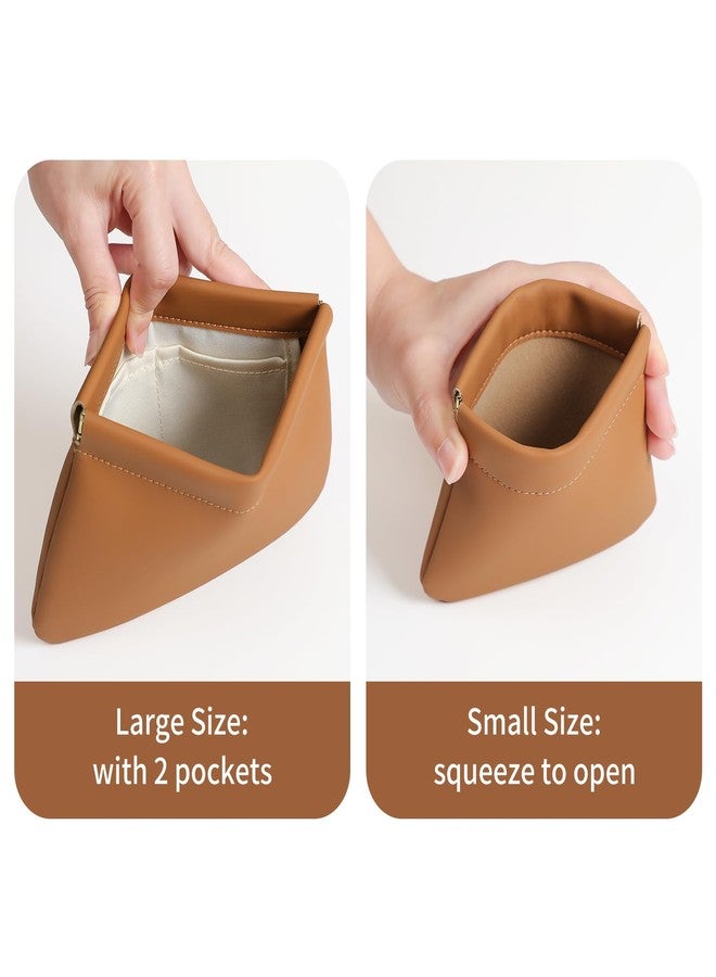 MEIBOOCH 2 Pack Small Makeup Bag for Women, New Organosilicon Super Fiber Leather Mini Cosmetic Bag for Travel, Coin Purse Organizer Storage Pouch (Brown) - Image 3
