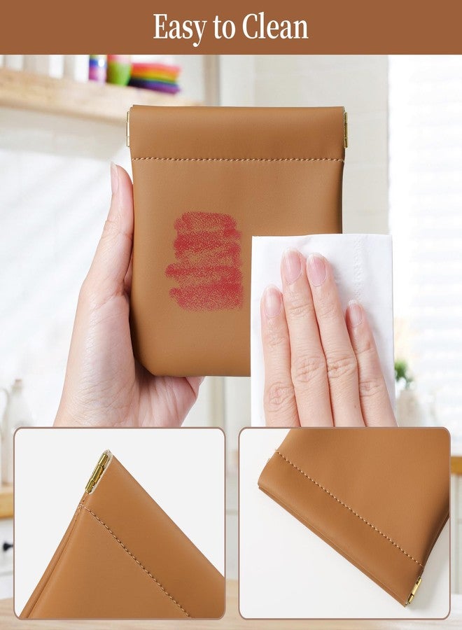 MEIBOOCH 2 Pack Small Makeup Bag for Women, New Organosilicon Super Fiber Leather Mini Cosmetic Bag for Travel, Coin Purse Organizer Storage Pouch (Brown) - Image 4