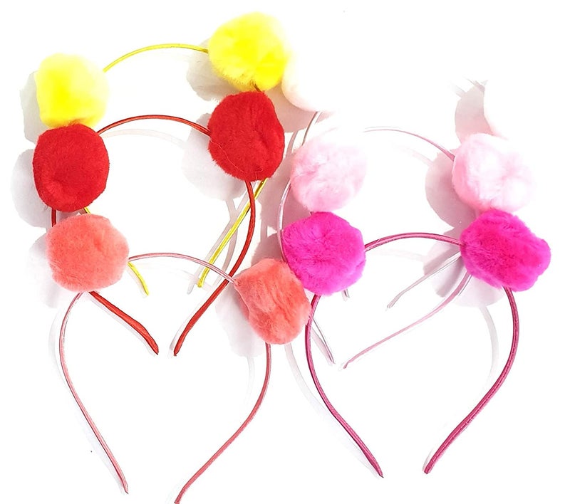 MANODHRUVA 12pcs Pom Pom Metal Hair Band For Girls, Multicolor - Image 4