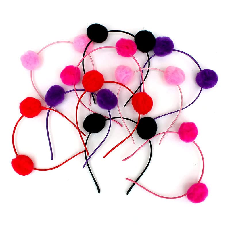 MANODHRUVA 12pcs Pom Pom Metal Hair Band For Girls, Multicolor - Image 1