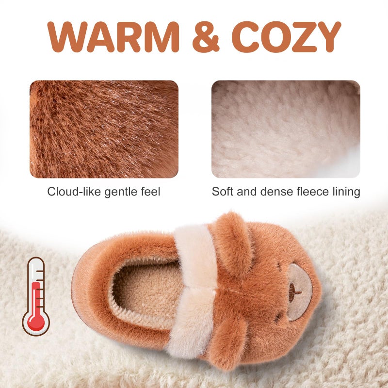 Drecage Toddler Kids Slippers Girls Boys House Shoes Winter Slippers Plush Warm Soft with Cute Cartoon Design Indoor Shoes 316 Brown Bear 6-6.5 Toddler - Image 2