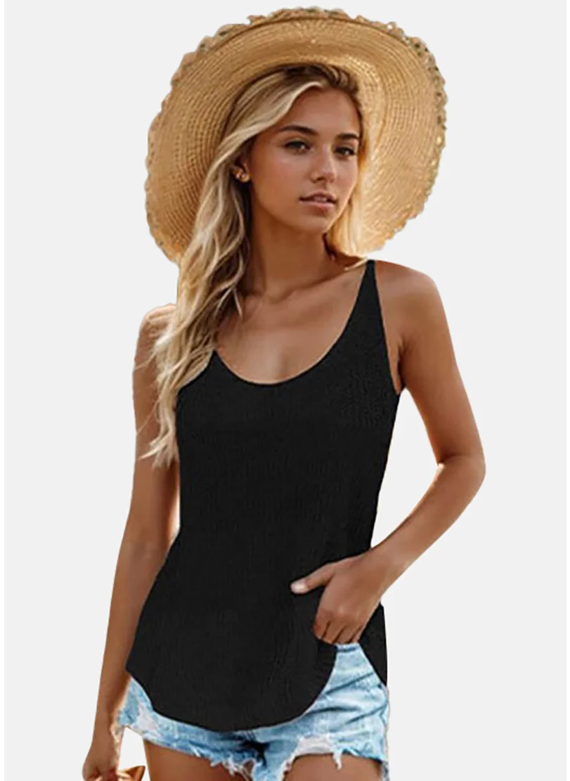 YUNIQEE Women Black Scoop Neck Tank Top