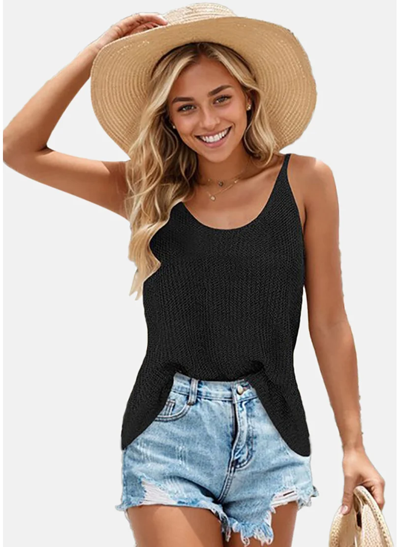YUNIQEE Women Black Scoop Neck Tank Top