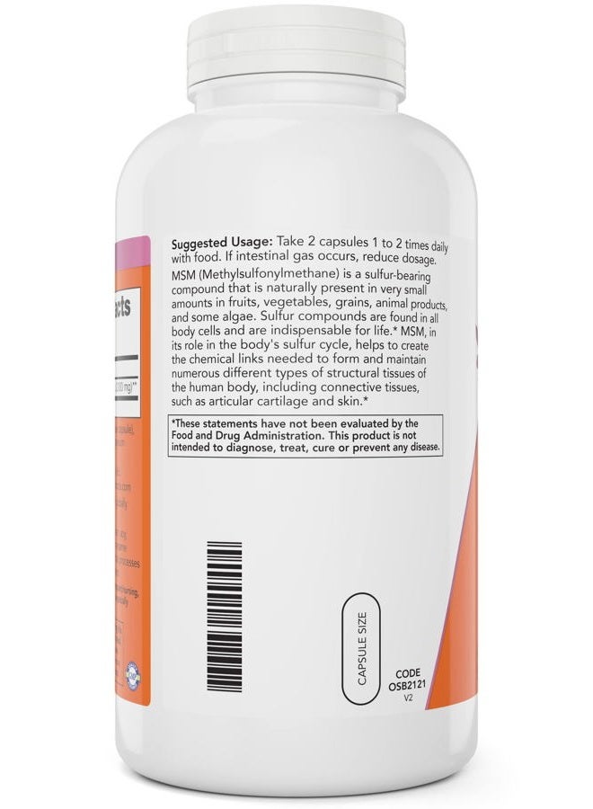 Now MSM 1000mg Veg Capsules, 400 Count Methyl-Sulphonyl-Methane, Made in USA, Sulfur Supplement, Joint Health, Non-GMO, Vegan Vegetarian Friendly - Image 3