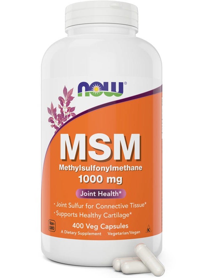 Now MSM 1000mg Veg Capsules, 400 Count Methyl-Sulphonyl-Methane, Made in USA, Sulfur Supplement, Joint Health, Non-GMO, Vegan Vegetarian Friendly - Image 1
