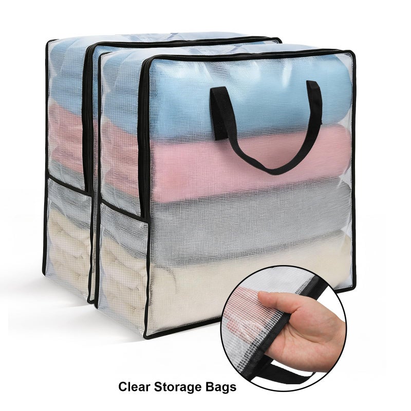Fasmov 4 Pack Oversized Clear Storage Bag with Handles and Zippers, Vinyl Storage Bag for Comforter, Blanket, Bedding, Duvet, Transparent Moving Totes, Under the Bed Storage, Garage Organizer - Image 3