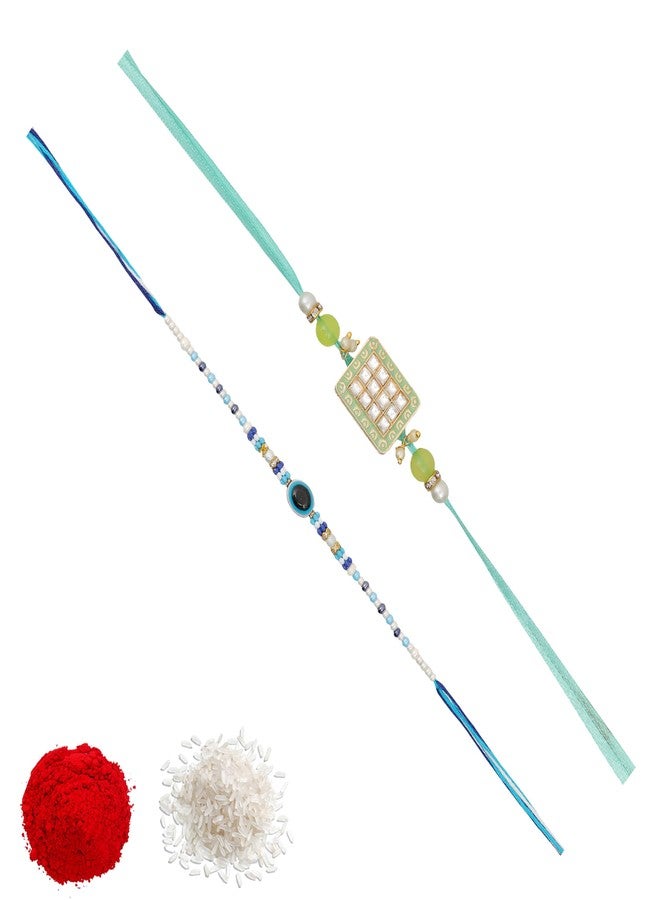Vientiq Men's Set of 2 Rakhi for Brother Evil Eye Beaded Rakhi Traditional Rakshabandhan with Roli Chawal - Image 1