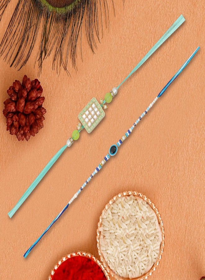 Vientiq Men's Set of 2 Rakhi for Brother Evil Eye Beaded Rakhi Traditional Rakshabandhan with Roli Chawal - Image 3