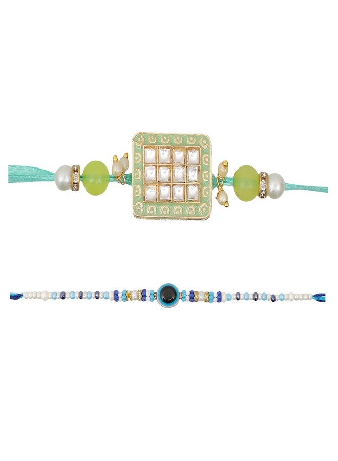 Vientiq Men's Set of 2 Rakhi for Brother Evil Eye Beaded Rakhi Traditional Rakshabandhan with Roli Chawal - Image 4