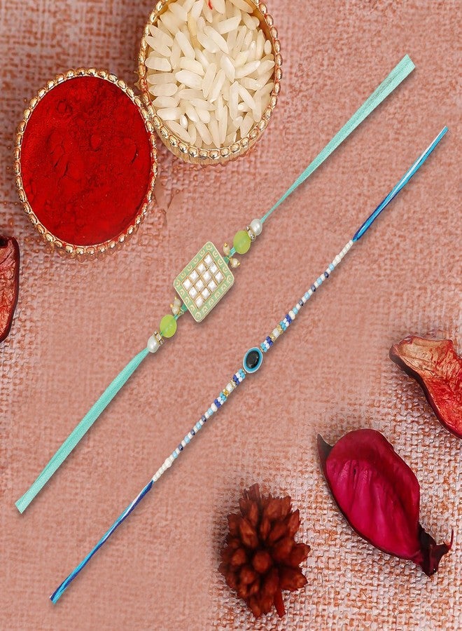 Vientiq Men's Set of 2 Rakhi for Brother Evil Eye Beaded Rakhi Traditional Rakshabandhan with Roli Chawal - Image 2
