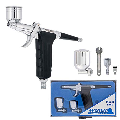 Master Airbrush Model SB80 Multi-Purpose Pistol Trigger Fixed Dual-Action Airbrush Set Kit - 0.3 mm Tip, 2 Side Bowl Feed Fluid Cups - Spray Gun Control - Auto Graphics, Art, Hobby Craft, Tattoo, Cake - Image 1