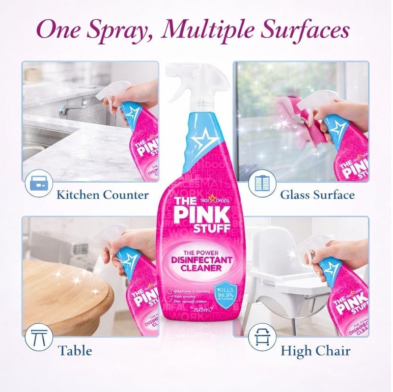 Stardrops The Pink Stuff Disinfectant Cleaner Spray 850ml Multi Purpose Antibacterial Surface Cleaner Kills 99.9% Germs Grease Remover Kitchen Bathroom - Image 3