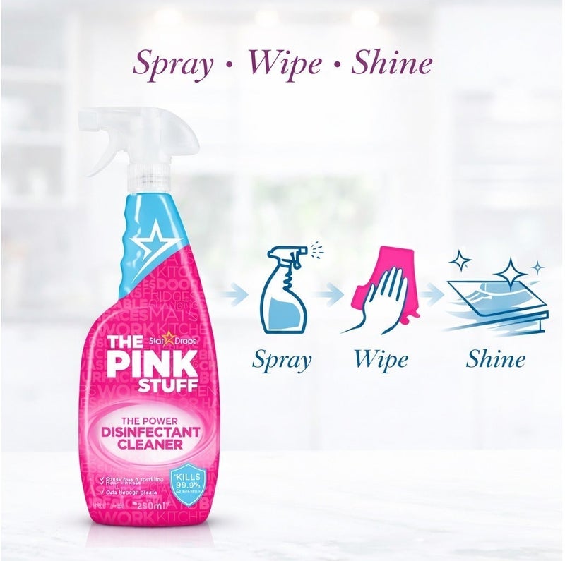 Stardrops The Pink Stuff Disinfectant Cleaner Spray 850ml Multi Purpose Antibacterial Surface Cleaner Kills 99.9% Germs Grease Remover Kitchen Bathroom - Image 4