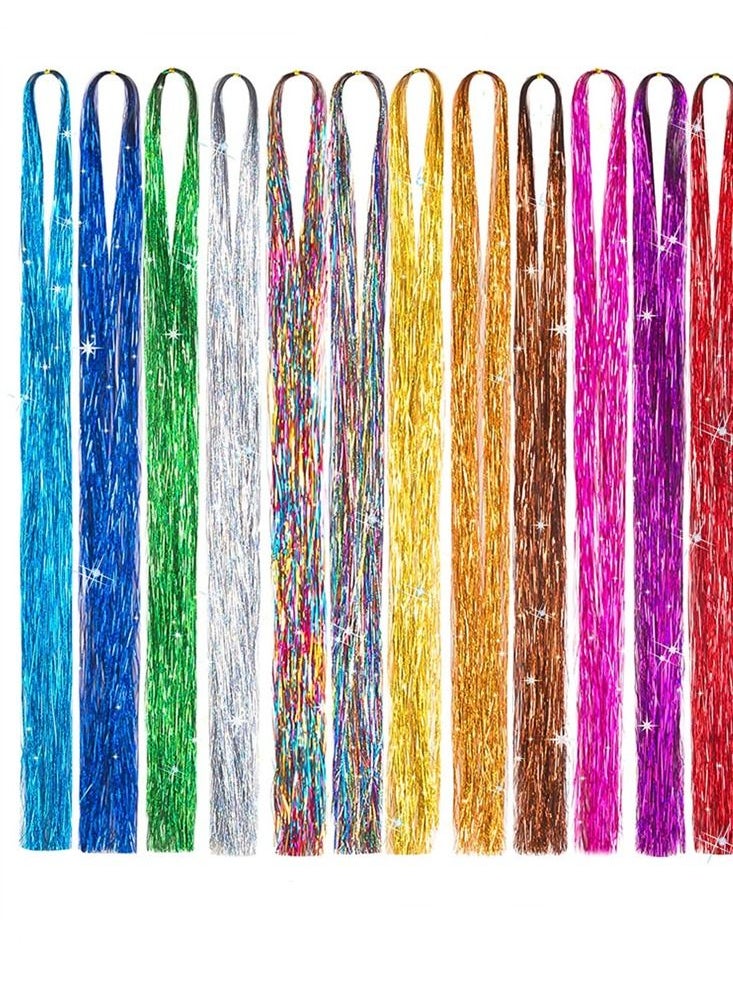 BLOOMING TIME 12 Colors 1800 Strands Hair Extension Tinsel Kit Glitter Hair Extensions for Women Girls Hair Accessories for Christmas New Year Halloween Cosplay Party  - Image 3
