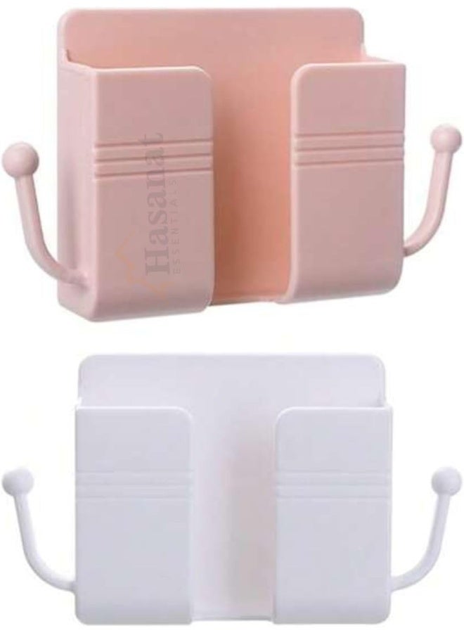Hasanat Essentials Wall Mounted Phone Holder â€“ Remote Control & Mobile Charging Organizer Box, 2 Pcs (Random Color) - Image 1