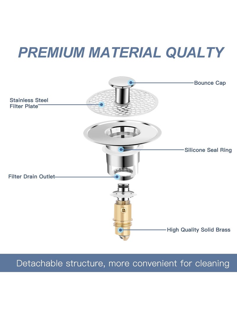 Excefore سدادة مغسلة قابلة للتفعيل، سدادة مغسلة عالمية، فلتر صرف مغسلة مضاد للانسداد مع جهاز لجمع الشعر، فلتر صرف قابل للفتح للأحجام من 0.98-1.38 بوصة، سدادة صرف بديلة لمغاسل الحمام والمطبخ والمراحيض - Image 2