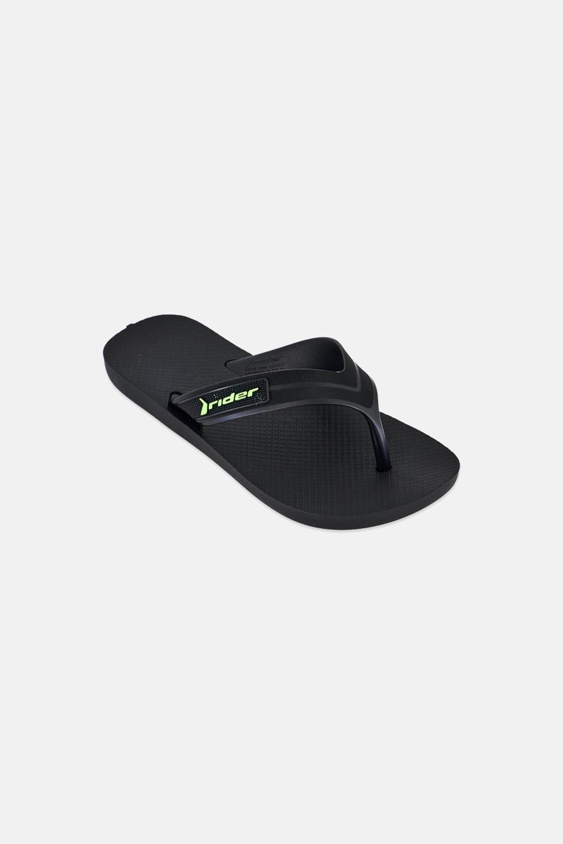 RIDER Kids Boy Brand Logo Slip On Slippers, Black - Image 1