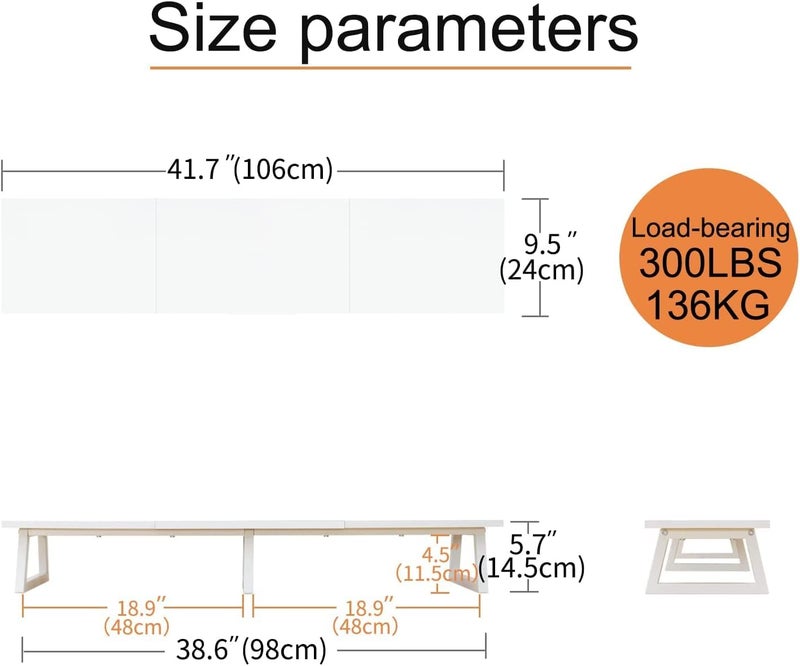 INDIAN DECOR XL653 White Monitor Riser for 2 Monitors Desktop Dual Monitor Stand Long ScreenPCLaptop Riser with StorageComputer Shelf TV Holder Home Office 42 inch - Image 4