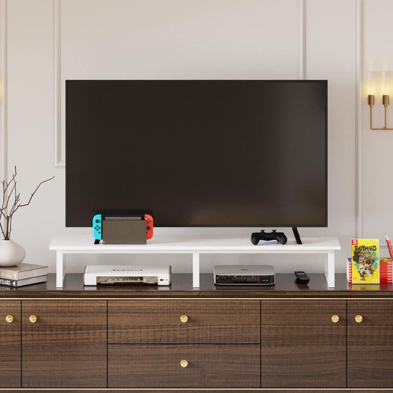 INDIAN DECOR XL653 White Monitor Riser for 2 Monitors Desktop Dual Monitor Stand Long ScreenPCLaptop Riser with StorageComputer Shelf TV Holder Home Office 42 inch - Image 5