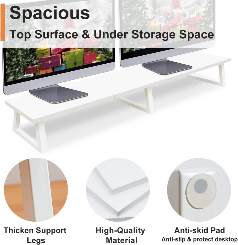 INDIAN DECOR XL653 White Monitor Riser for 2 Monitors Desktop Dual Monitor Stand Long ScreenPCLaptop Riser with StorageComputer Shelf TV Holder Home Office 42 inch - Image 3