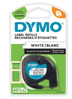 Dymo DYMO Letratag Plastic Tape, Self Adhesive, 12 Mm X 4 M Roll, Black Print On White, S0721660  - Image 1