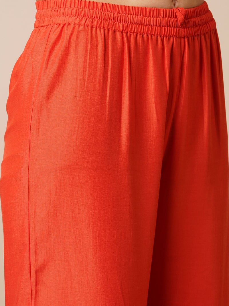 globus Globus Women Orange-Coloured Ethnic Motifs Yoke Design Zari Straight Kurta With Sharara Dupatta - Image 5