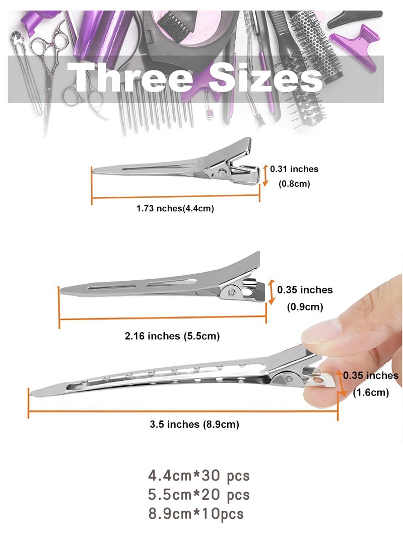 Loucky Loucky 60 PCS Duckbill Clips Set - High-quality metal hair clips, Heavy Duty Rustproof Alligator Sectioning Clips (3 Sizes) with Storage Box | No-Slip Grip for Thick Hair, Salon & Home Styling  - Image 2