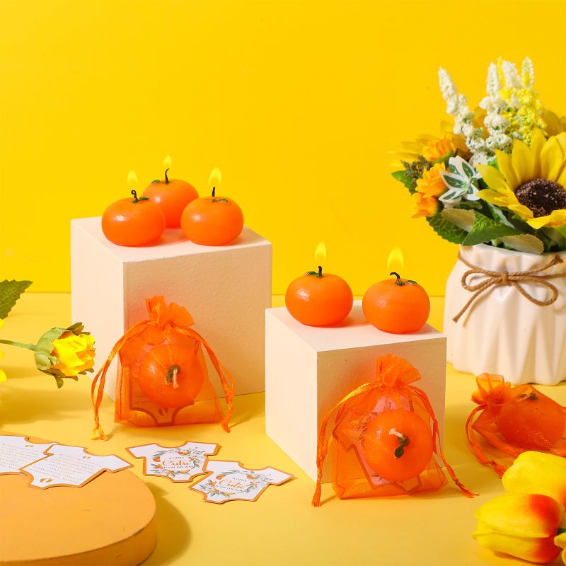 Mtlee 50 Sets Little Cute Baby Shower Baby Shower Orange Candles Favors for Guests a Little Cutie is on The Way Card and Bags for Party Gender Reveal Gifts (Orange) - Image 4