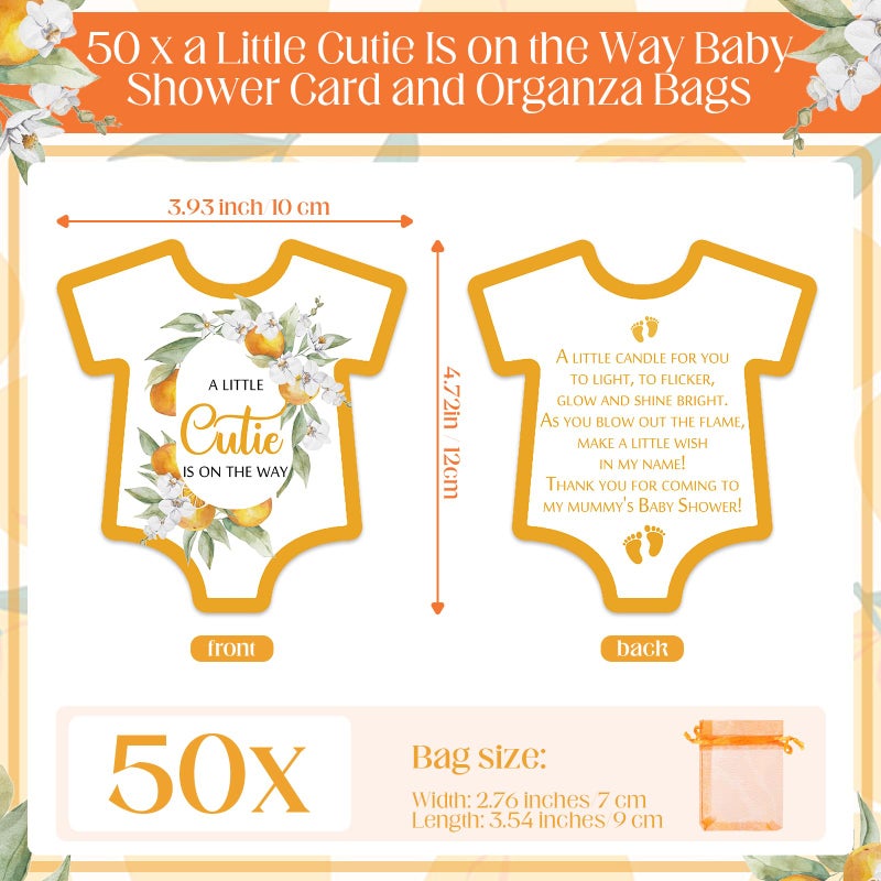 Mtlee 50 Sets Little Cute Baby Shower Baby Shower Orange Candles Favors for Guests a Little Cutie is on The Way Card and Bags for Party Gender Reveal Gifts (Orange) - Image 3