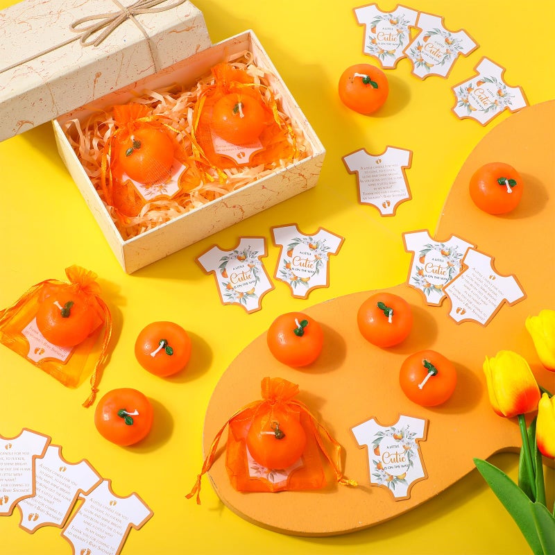 Mtlee 50 Sets Little Cute Baby Shower Baby Shower Orange Candles Favors for Guests a Little Cutie is on The Way Card and Bags for Party Gender Reveal Gifts (Orange) - Image 5
