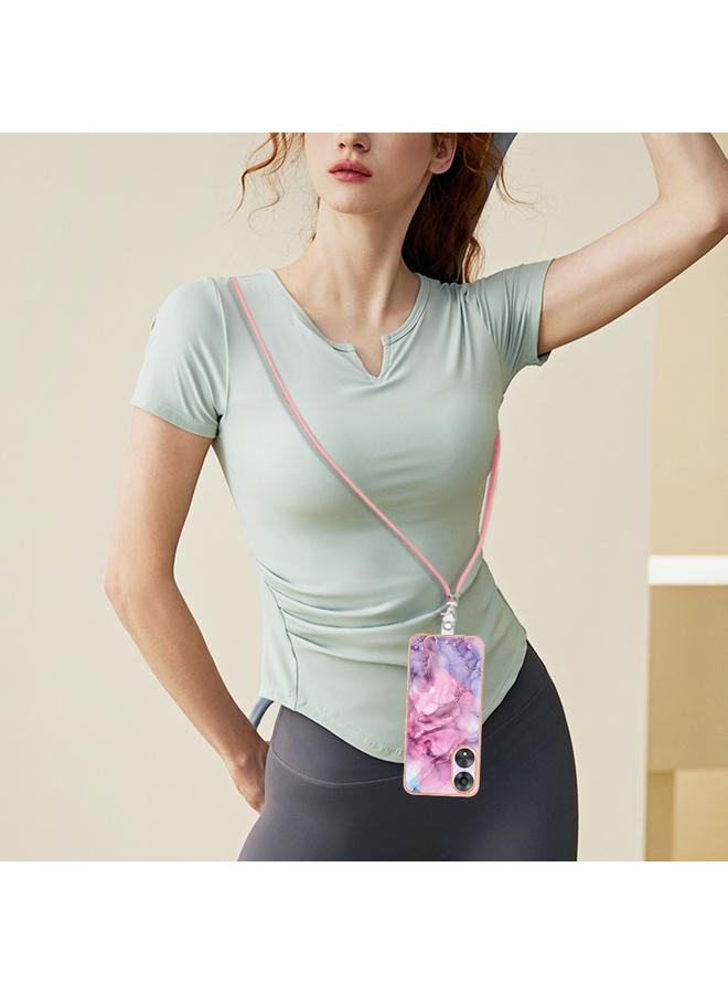 S-TOP Case For OPPO A78 / A58 Electroplating Marble Dual-side IMD Phone Case with Lanyard - Image 5