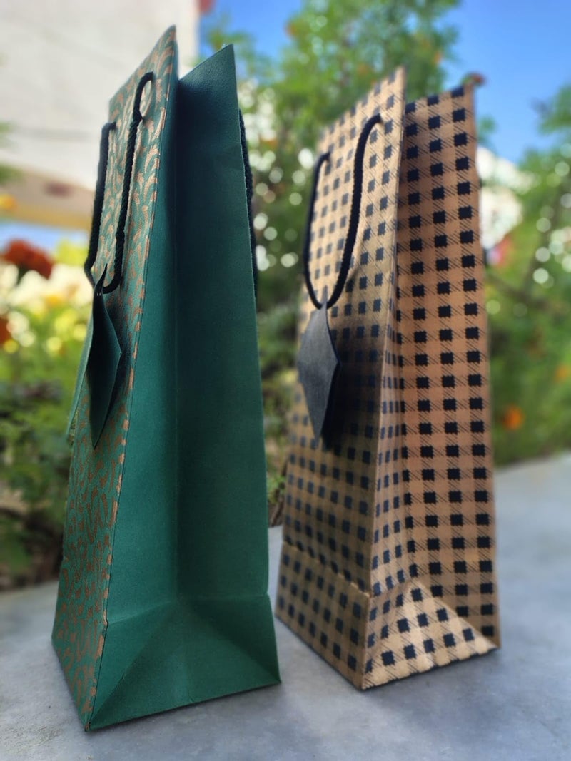 SCISSORS CRAFT Multicolor Bottle Gift Bags - White Floral Print, Pack of 5 | Stylish & Durable Paper Carry Bags for Gifting & Packing - Image 3