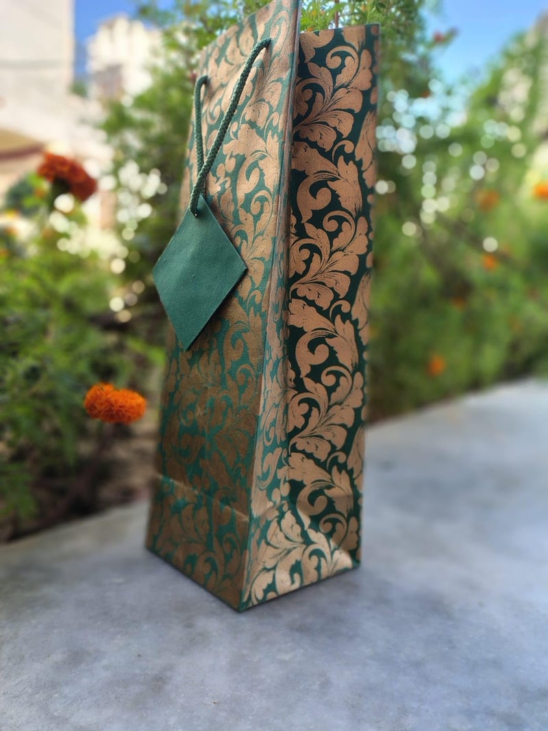SCISSORS CRAFT Multicolor Bottle Gift Bags - White Floral Print, Pack of 5 | Stylish & Durable Paper Carry Bags for Gifting & Packing - Image 4