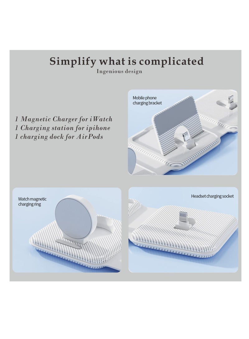 SYOSI 3 in 1 Wireless Charger, Foldable 3 in 1 Wireless Charging Station, Fast Wireless Charging Pad, Charging Dock Stand Compatible with iPhone 14/Pro, AirPods 3/2/Pro, iWatch 8-1 and so on (White) - Image 5
