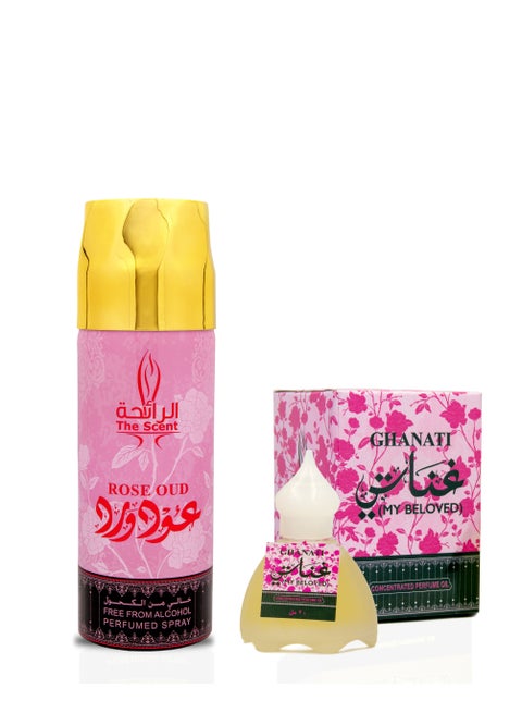 مجموعة بخاخ الجسم المعطر روز عود 200 مل ورول اون 20 مل