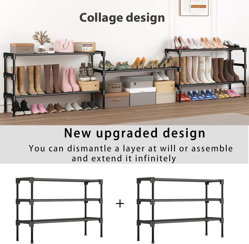 SAN HE Long Shoe Rack-Shoe Organizer 3 Tier Shoe Rack for Closet Front Door Entryway Garage, Stackable Free Standing and Freely Combinable Shoe Storage, Space Saving Small Shoe Shelves. - Image 3