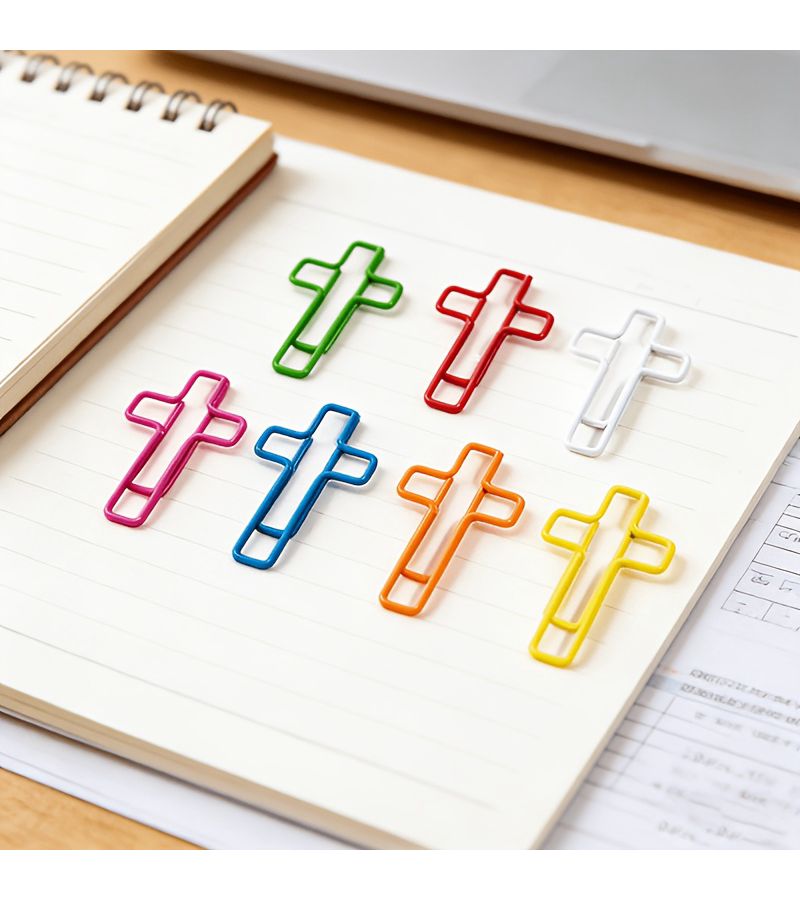 Creative Cross-Shaped Paper Clips 7 colors mixed 32pcs Metal Plastic Office Paper Clamps - Image 1