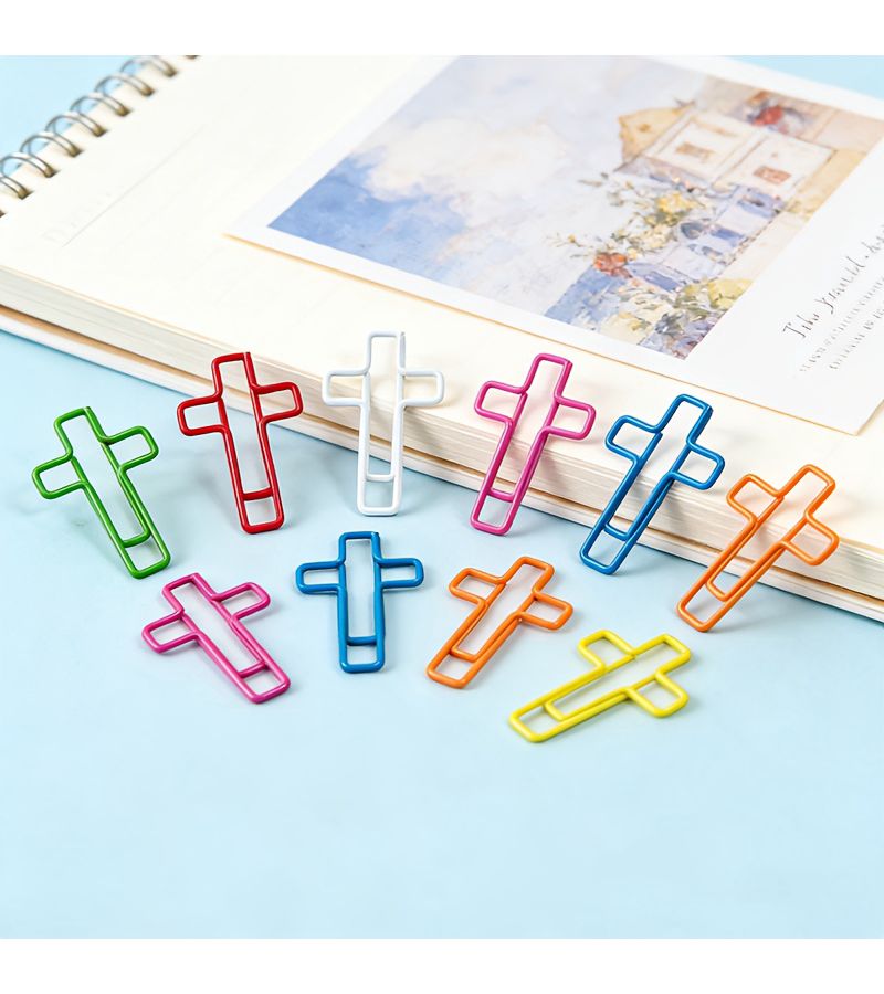 Creative Cross-Shaped Paper Clips 7 colors mixed 32pcs Metal Plastic Office Paper Clamps - Image 4