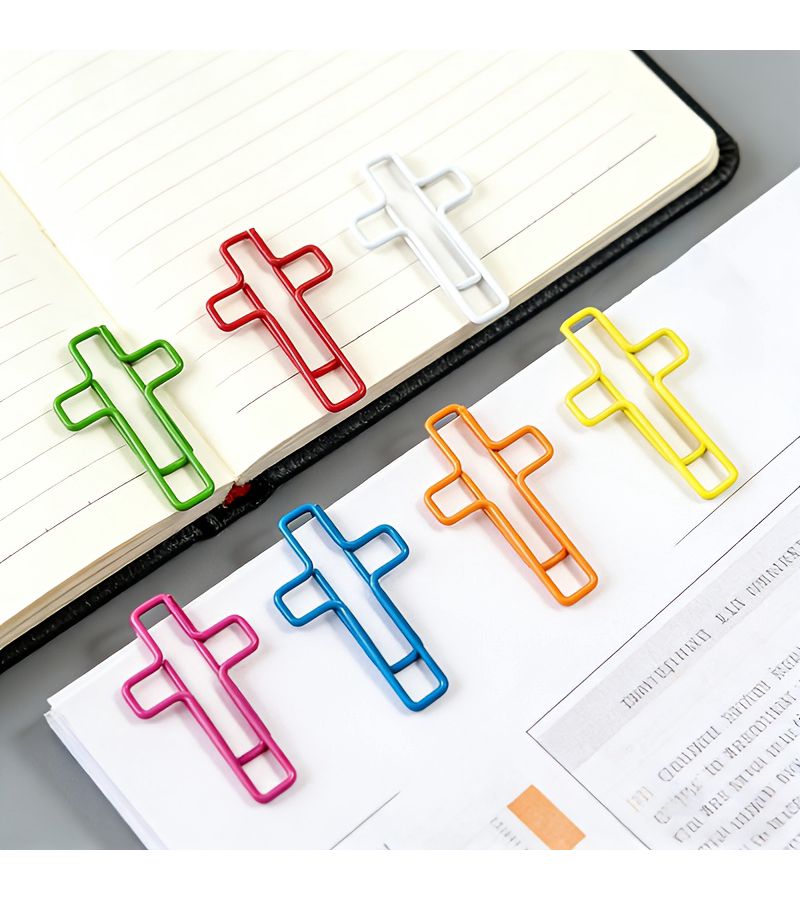 Creative Cross-Shaped Paper Clips 7 colors mixed 32pcs Metal Plastic Office Paper Clamps - Image 5