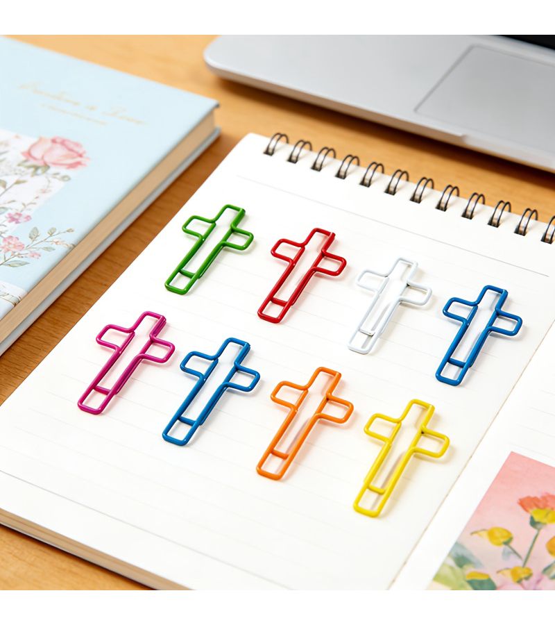 Creative Cross-Shaped Paper Clips 7 colors mixed 32pcs Metal Plastic Office Paper Clamps - Image 2