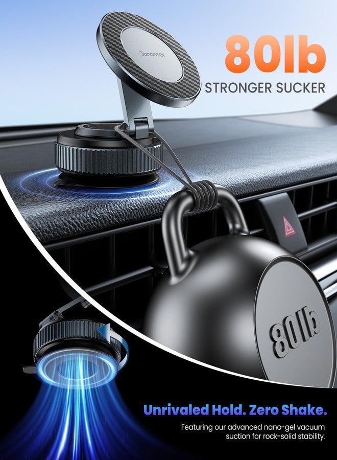 Jononser Suction Phone Mount for Car Dashboard/Windshield - 360°Adjustable Magnetic Phone Holder for Car, Foldable Car Phone Holder for iPhone 17/16/15/14/13/12 Series (Carbon Fiber & Aluminum Alloy) - Image 3