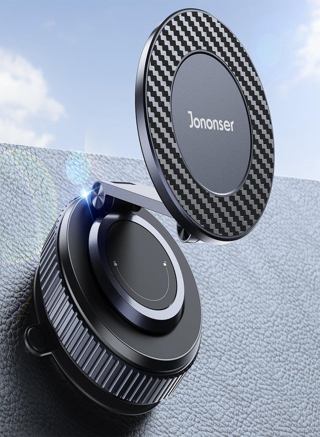 Jononser Suction Phone Mount for Car Dashboard/Windshield - 360°Adjustable Magnetic Phone Holder for Car, Foldable Car Phone Holder for iPhone 17/16/15/14/13/12 Series (Carbon Fiber & Aluminum Alloy) - Image 1
