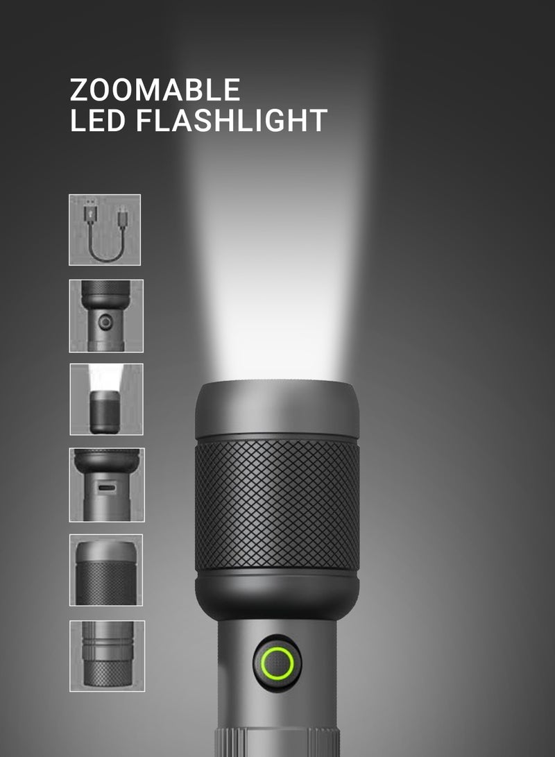 FLEXY W5050 Laser LED Flashlight – 900 Lumens, 15W Power, 800m Range, 4000mAh Li-ion Battery, 5V Type-C Charging, High/Low/Flash/SOS Modes, 3.5H Fast Charge, 4-Year Warranty. - Image 4