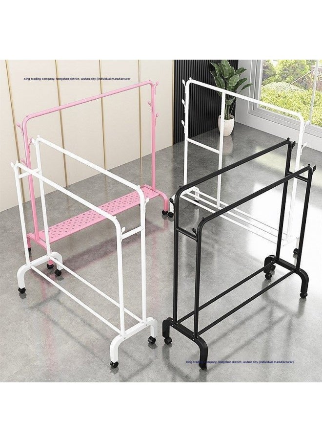 Generic - Bold Hanger Floor Drying Rack Household Indoor Folding Vertical Clothes Shelf Simple Wardrobe Storage-Color:Recommended [thickening] White Double Rod Double Layer + Wheels 1.5m - Image 1