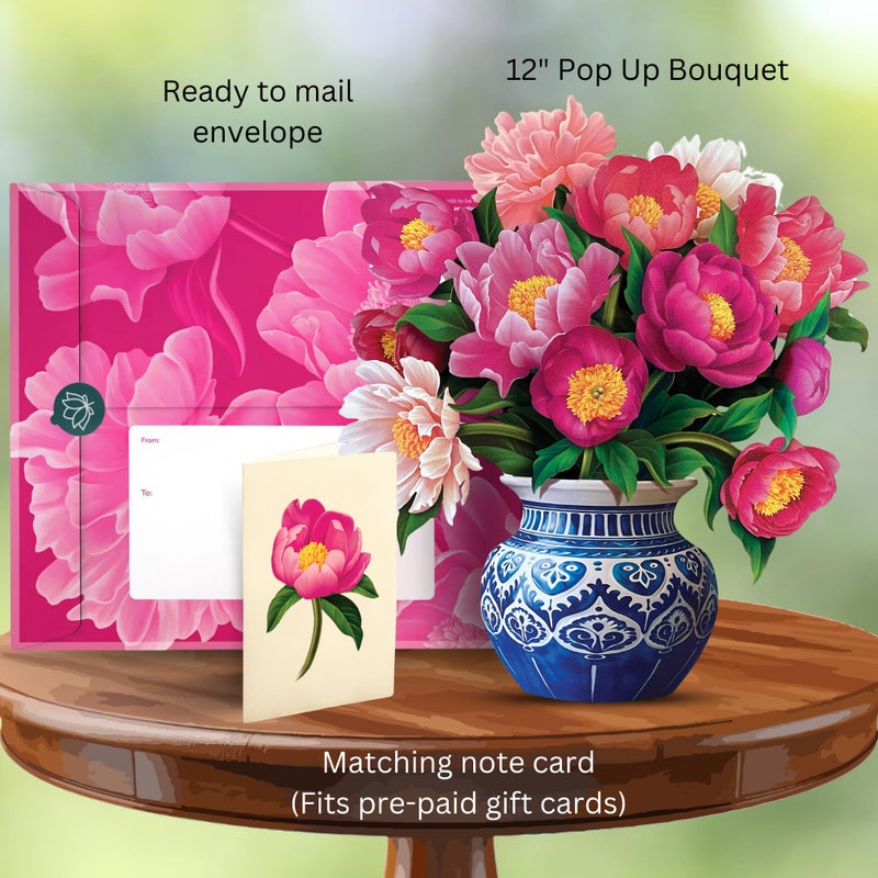 Freshcut Paper Pop Up Cards, Peony Paradise 12 inch Paper Flower Bouquet Greeting Cards with Blank Note Card & Envelope, Birthday Gifts for Women - Image 2