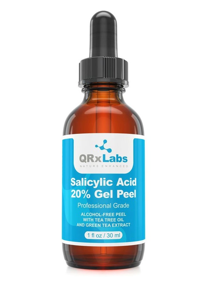 QRxLabs - Salicylic Acid 20% Gel Peel - Alcohol-Free Formula with Tee Tree Oil and Green Tea Extract - Professional Grade Chemical Peel for Face for Acne Treatment - Beta Hydroxy Acid - 1 Fl Oz Bottle - Image 1