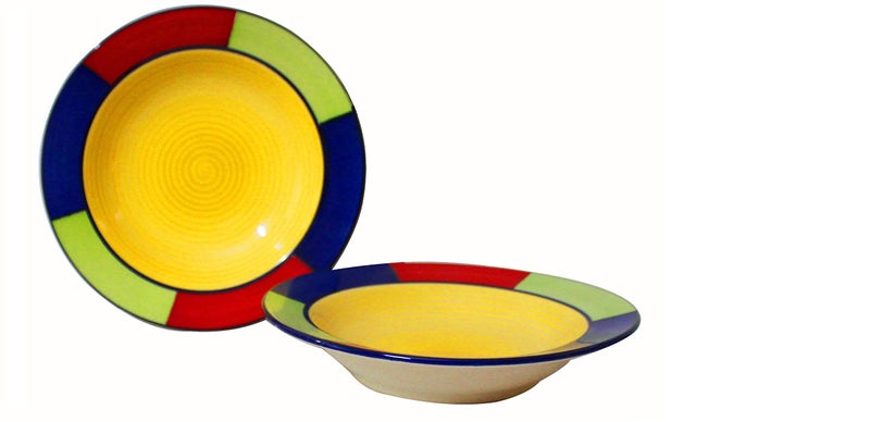 VolCraft Ceramic Round Deep Pasta/Soup/Noodles/Salad Snack Plates (Pack of 2, 9 Inches) Multi Colored - Image 1
