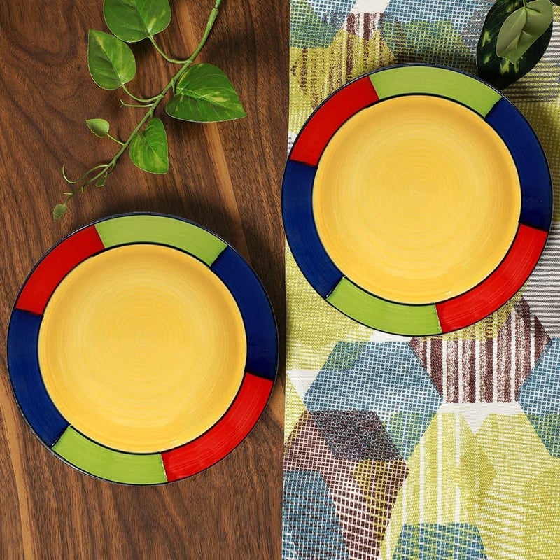 VolCraft Ceramic Round Deep Pasta/Soup/Noodles/Salad Snack Plates (Pack of 2, 9 Inches) Multi Colored - Image 2